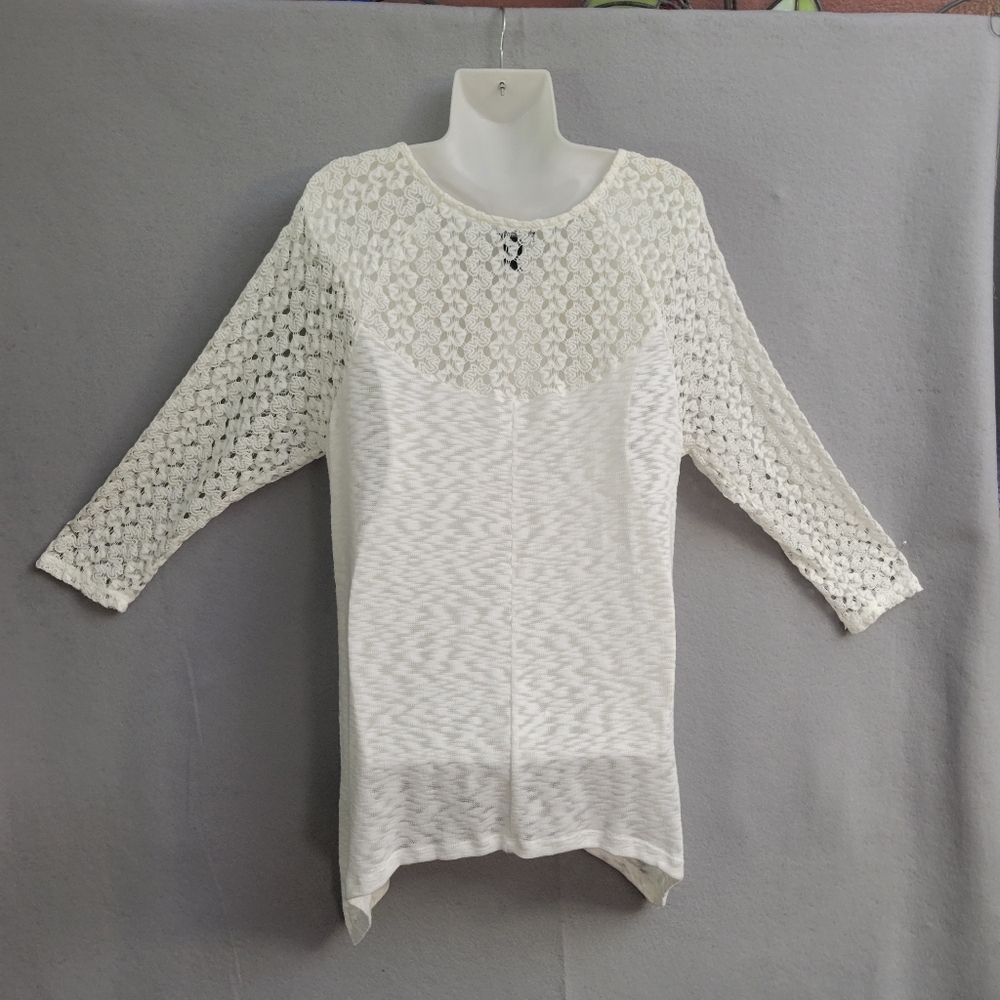 New Directions XL Lightweight Sheer Knit Swimsuit cover up Long Sleeve White - Picture 8 of 11